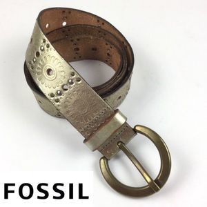 Fossil Metallic Stud Tooled Leather Belt Medium